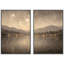 «Golden Night Lake with Mountains and Glowing Lights», reproduction d'art sur toile encadrée dans la chambre principale-130433136-130433140-130433133