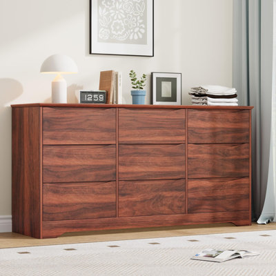Modern Wooden Dresser with 9 Deep Drawers, Curved Design with Hidden Handles, Wide Storage Chest for Bedroom, Living Room & Hallway