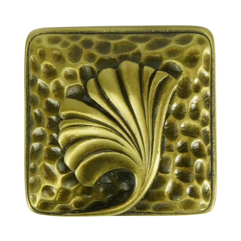 ARTS & CRAFT GINKGO KNOB IN PLATE, Brass, 1 1/5"