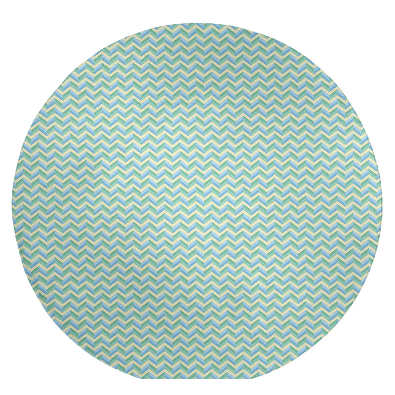Tapis bleu ciel/vert chevron, Rond 5 pi