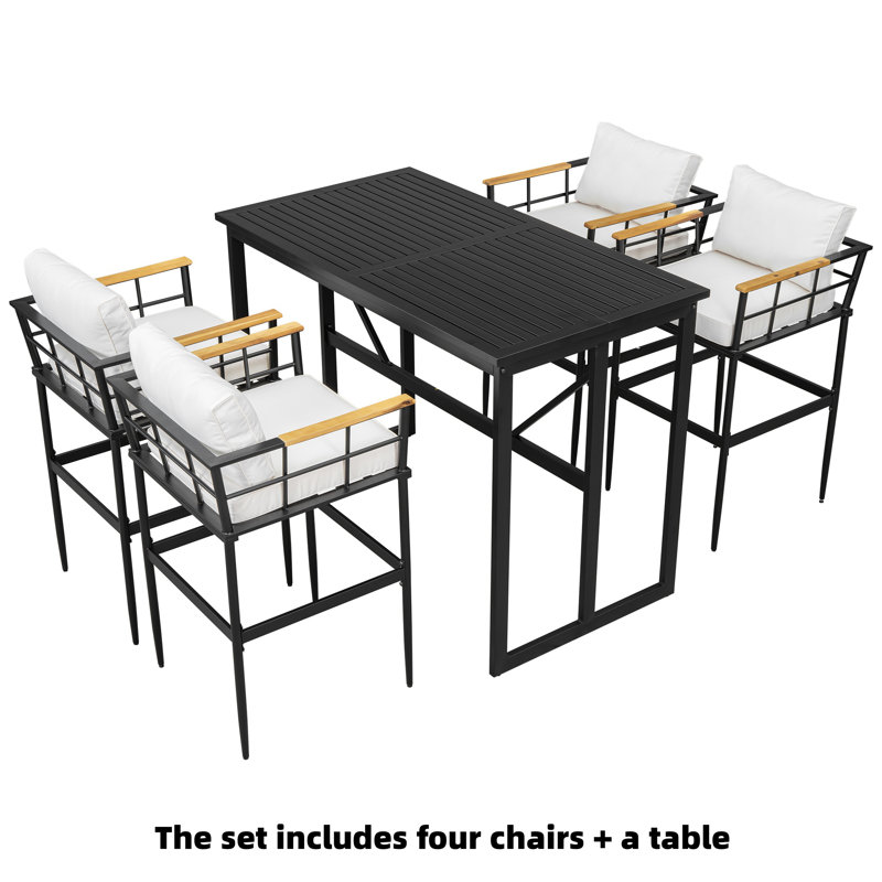 Ensemble de table et chaises d'extérieur en U en forme de fer gris, Bois beige
