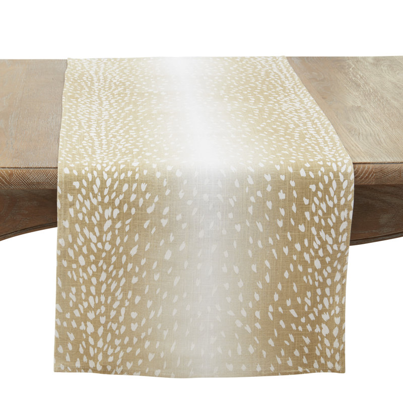 Earthy Antelope Print Beige Linen Table Runner, 18" x 54"