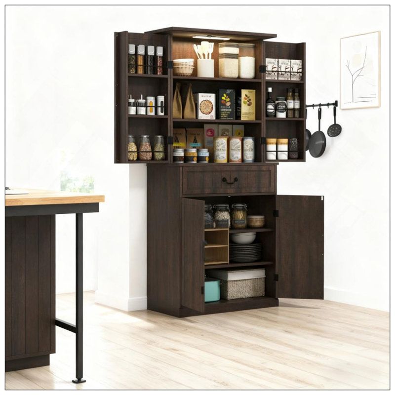 Armoire de rangement de style moderne, armoire de cuisine à DEL, avec tablettes de porte