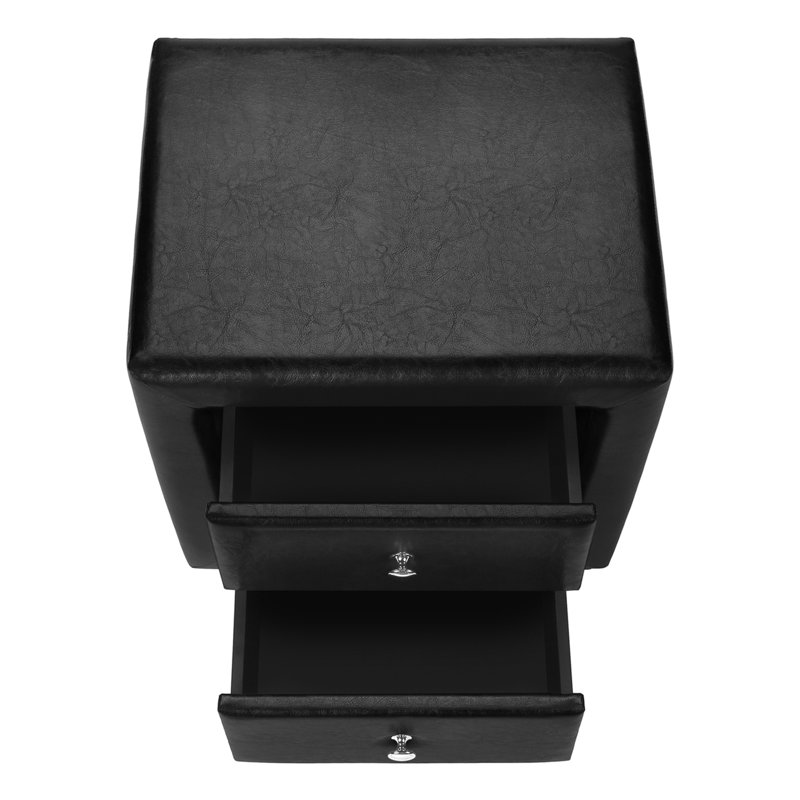 Table de chevet, table de chevet, bout, côté, lampe, tiroir de rangement, chambre à coucher, revêtement, aspect cuir noir, transitionnel