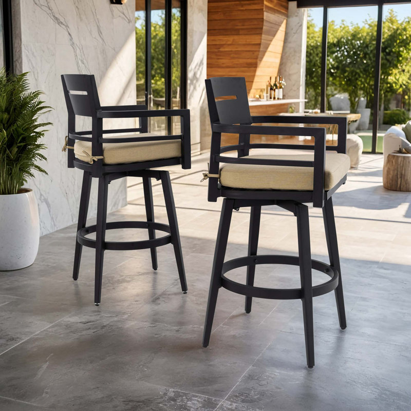Chaises de bar pivotantes d'extérieur modernes avec rotation à 360 ° et support ergonomique, Lin sésame