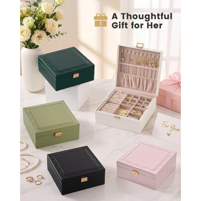 2-Layer Jewelry Box, Jewelry Organizer with Lock -Sagegreen