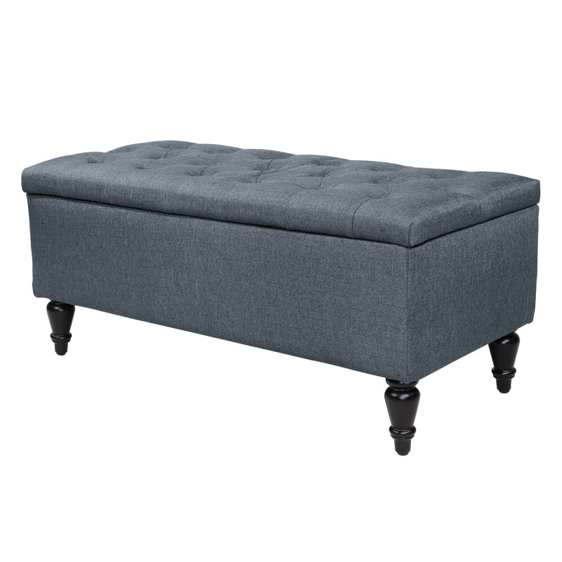 Aireen Polyester Upholstered Storage Bench, Navy