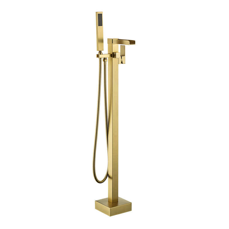 Floor Waterfall Faucet with Diverter, Brushed Golden