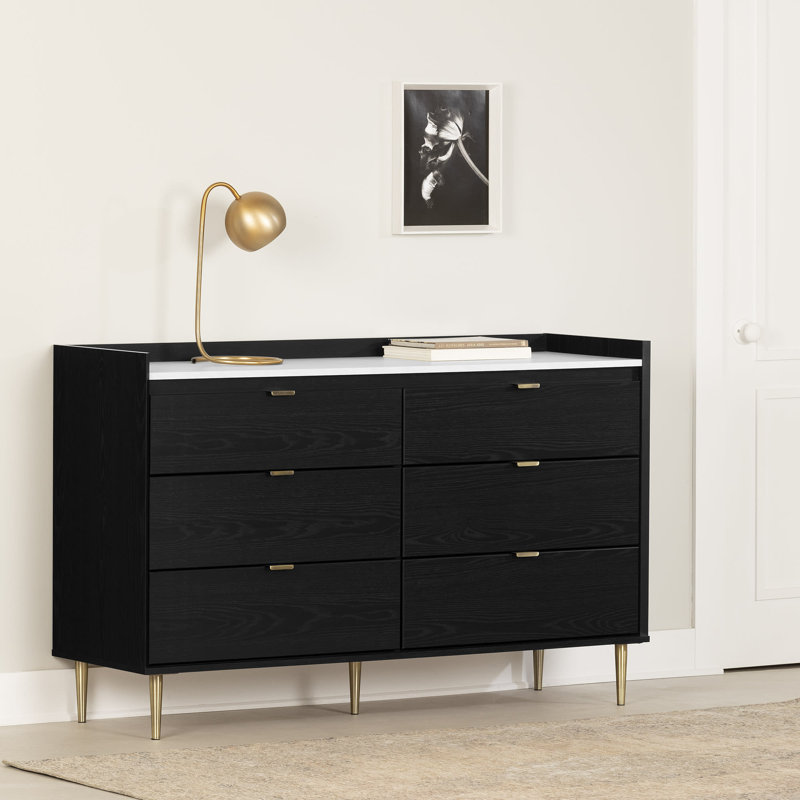 Hype 6-Drawer Dresser, Black Oak/Faux Carrara Marble/NotSturdy
