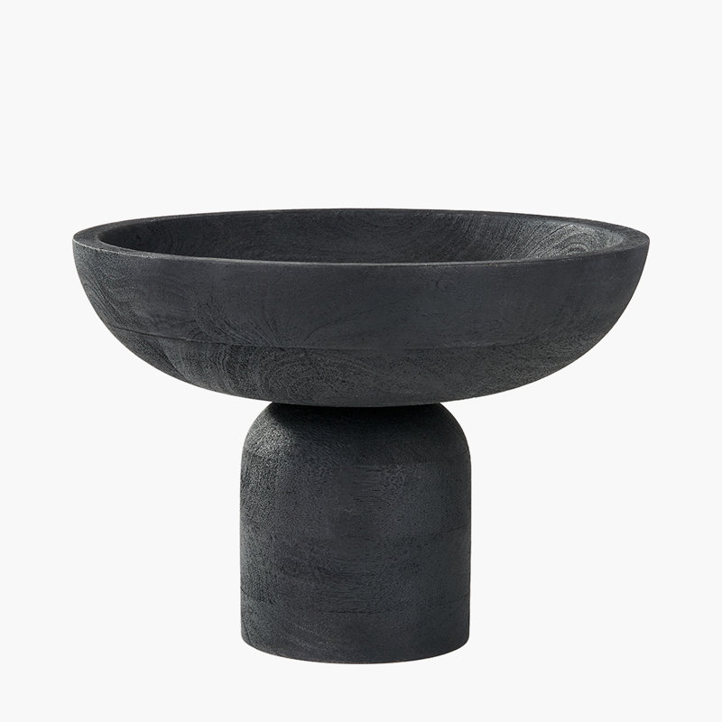 Handcarved Mango Wood Bowl with Raised Base, Black