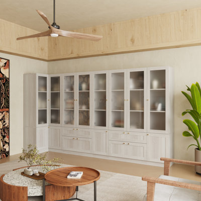 Armoire garde-manger multi-sections avec tiroirs et portes, portes en verre et rangement spacieux