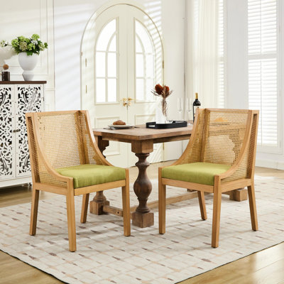 Chaise de salle à manger Olive avec cadre décoratif en bois massif et revêtement en lin pour la maison