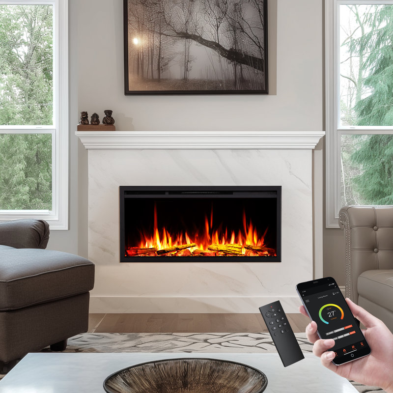 Ahlheim Black Electric Fireplace with 5100 BTU, 18.90" H x 40" W x 7.80" D