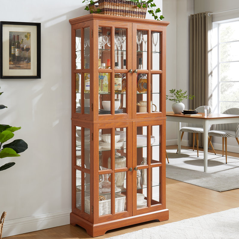 68.7'' H Display Cabinet With Glass Doors, Adjustable Shelves And E26 Bulb(Dark Oak), Dark Oak