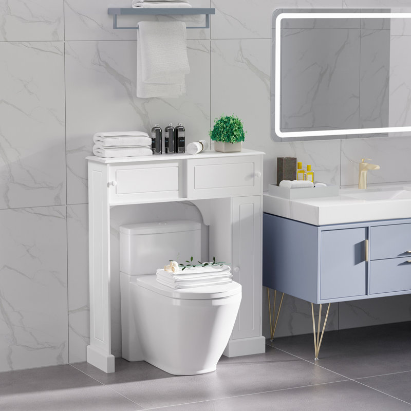 Rangement de salle de bain autoportant au-dessus de la toilette, armoire blanche avec tablettes réglables, peu encombrant pour les produits et le support à papier, accessoires de rangement pour articles de toilette