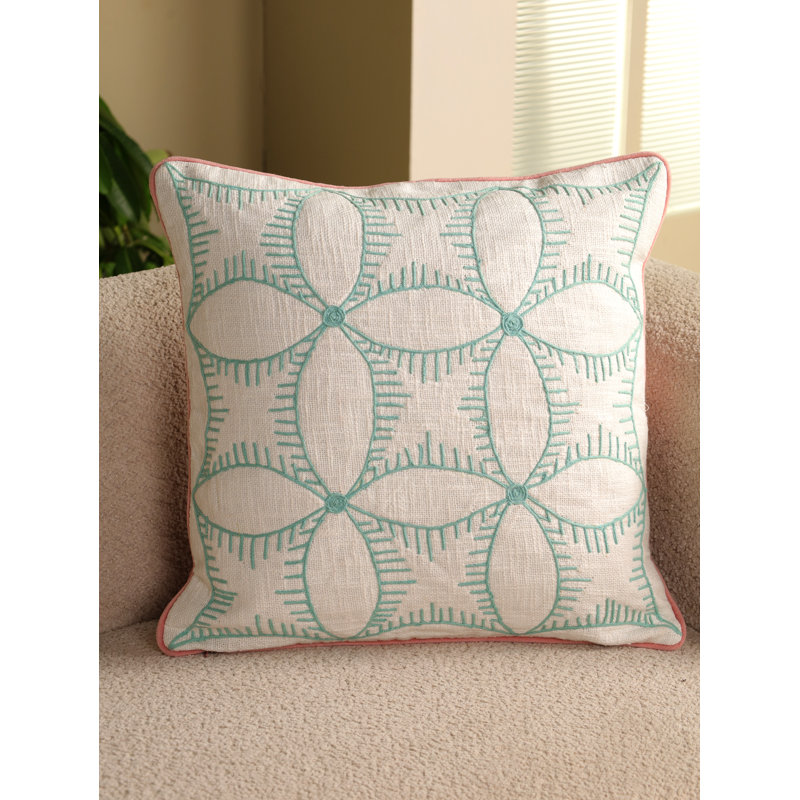 20x20 Yellow Cord Embroidered Cover | Boho Pillow Cover, Blue