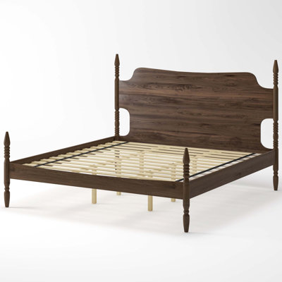 Platform Bed Frame,Spindle Bed with Curved Tall Headboard,No Box Spring Needed, Retro Four Poster Bed