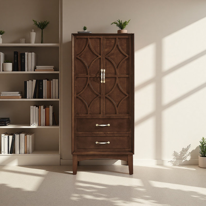 Armoire de rangement pour garde-manger de 53,5 po de hauteur, buffet moderne Mid-Century, armoire de rangement rétro avec portes et tiroirs pour le hall d'entrée, le salon, la cuisine et le garage