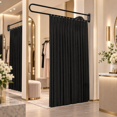 Black U-Shape room-divider curtain with a 6.56ft metal support rod; wall-mounted privacy partition for fitting rooms, beauty salons, SPA, bedrooms, room division, and hospitals.