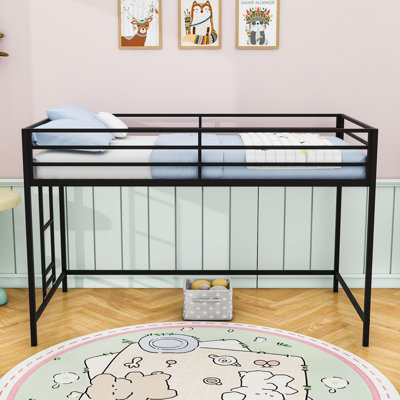 Twin Metal Loft Bed With Ladder And Guardrails