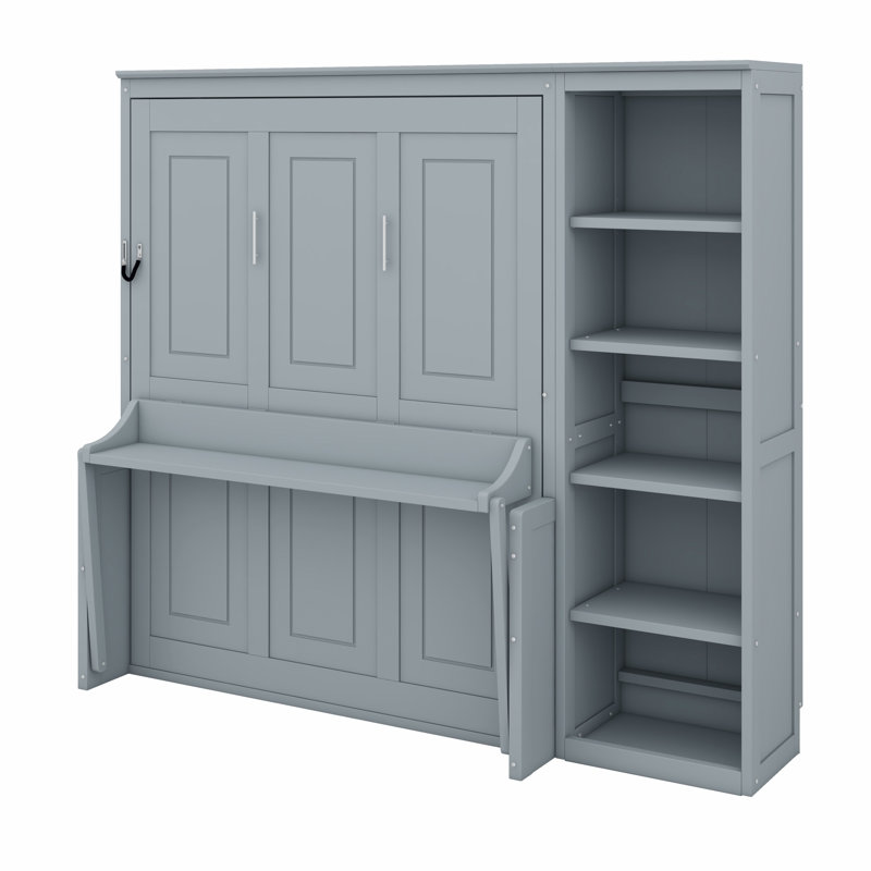 Lit escamotable avec bureau et bibliothèque Murphy, Gris, Double