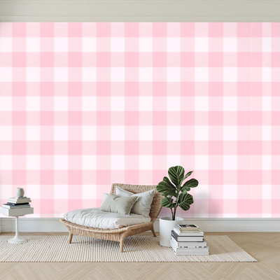 Wall Mural Peel and Stick Wallpaper Pink gingham check seamless Soft romantic checkered design Valentine s Self-Adhesive Removable Contact Paper Wall Decor for Living Room Bedroom 100"H x 144"W