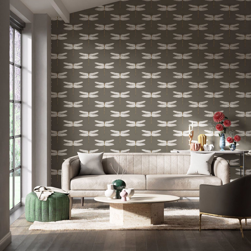 Demoiselle 10.05m x 52cm Wallpaper Roll, Graphite/Almond