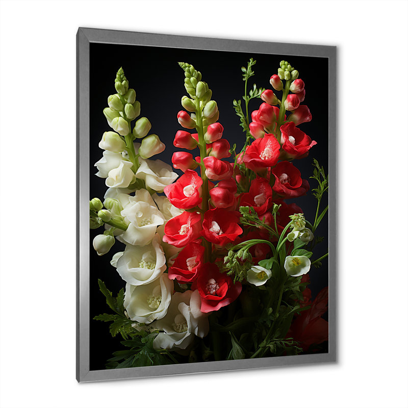 Snapdragons Serenade 1 - Snapdragons, art mural, H 32 po x l 16 po x P 1 po, Cadre simple argenté