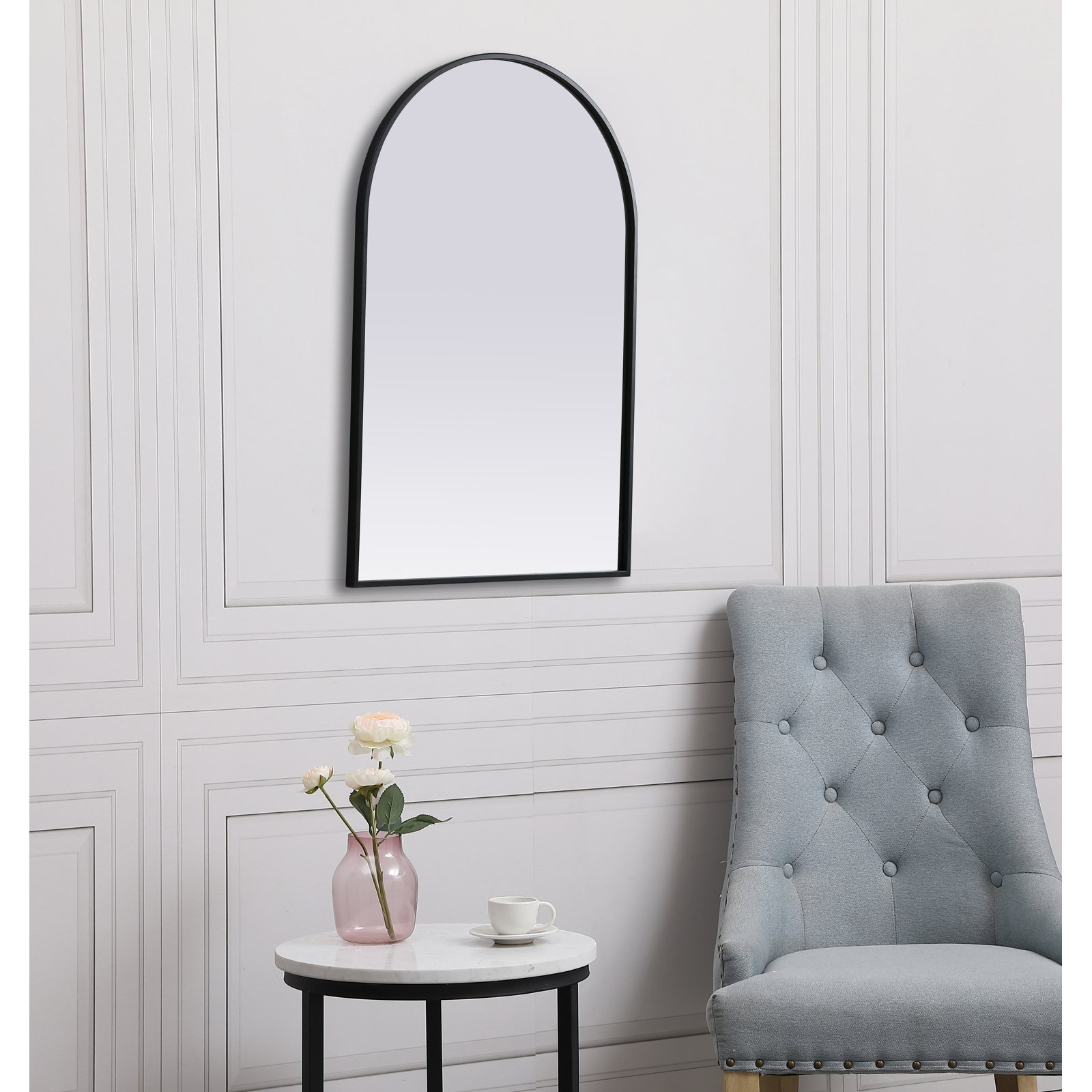 Sabine Metal Arch Wall Mirror, Black, 36" x 24"