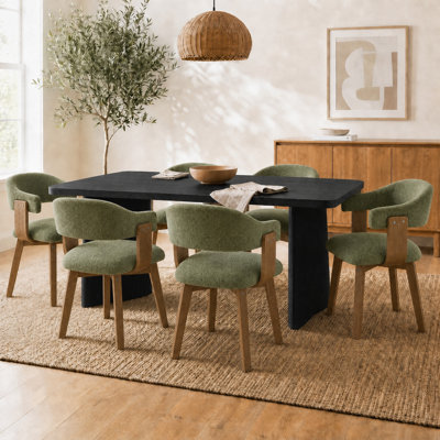 Ensemble de salle à manger rectangulaire moderne en bois massif et manufacturé avec chaises rembourrées avec dossier et accoudoirs, pour 4 ou 6 personnes, pour la cuisine, le salon, la salle à manger