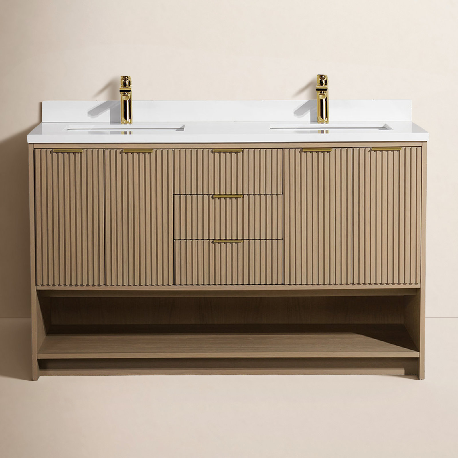 55'' Double Bathroom Vanity, Oak
