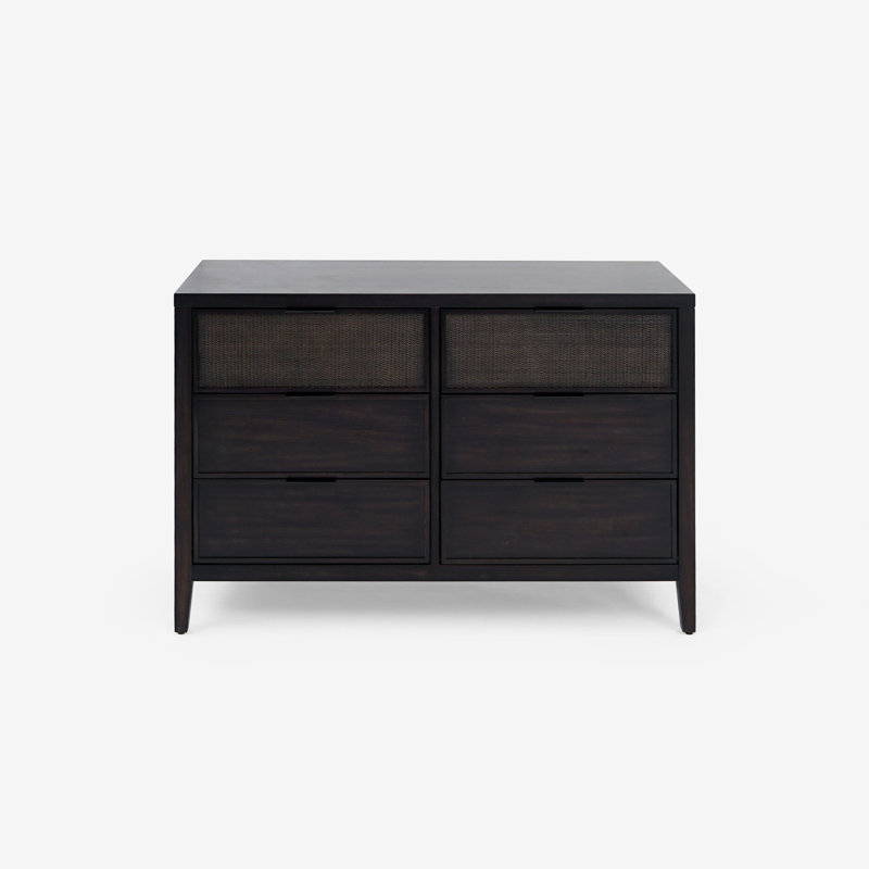 Kalana - Commode 6 tiroirs en rotin, Noir