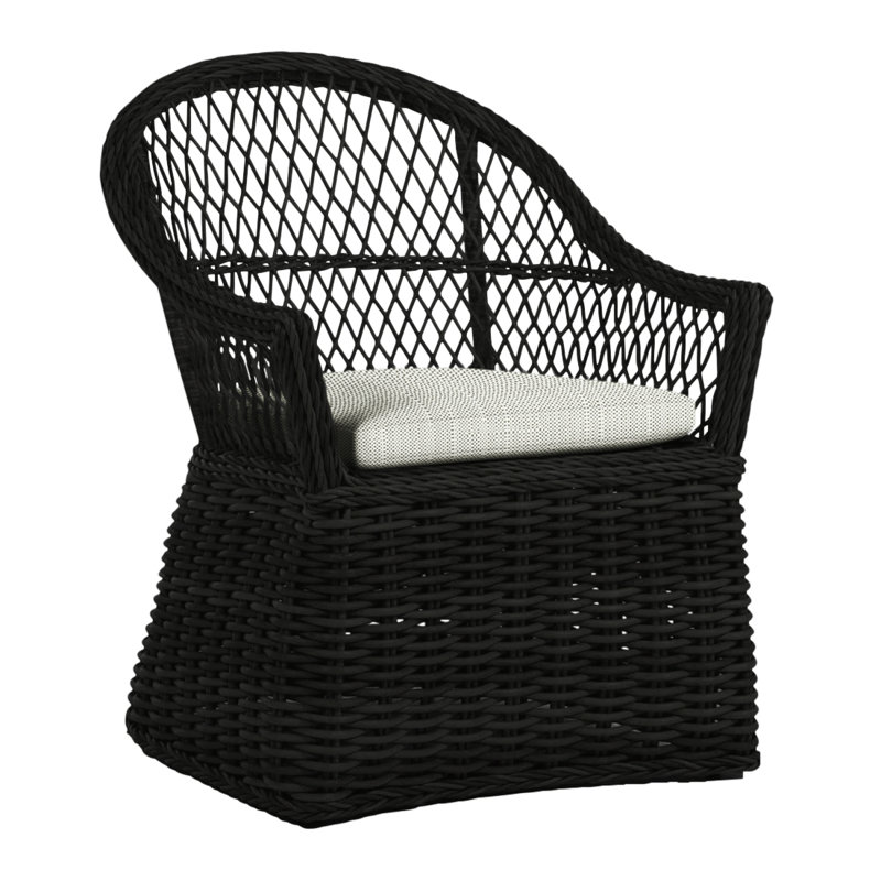 Fauteuil d'extérieur en résine tressée Soho N-Dura, Noir, Sunbrella® argent Verona, Welt