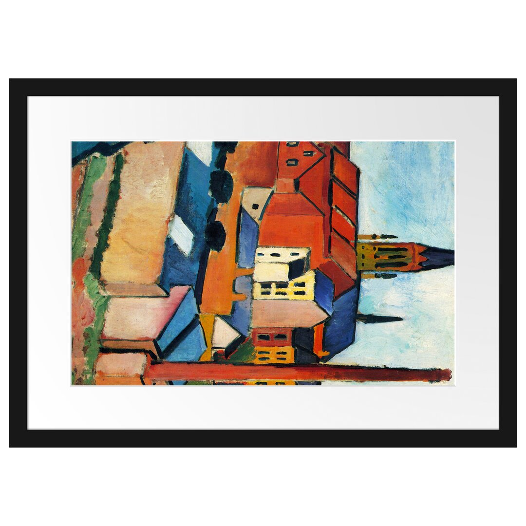 Gerahmter Kunstdruck Marienkirche with Houses and Chimney von August Macke