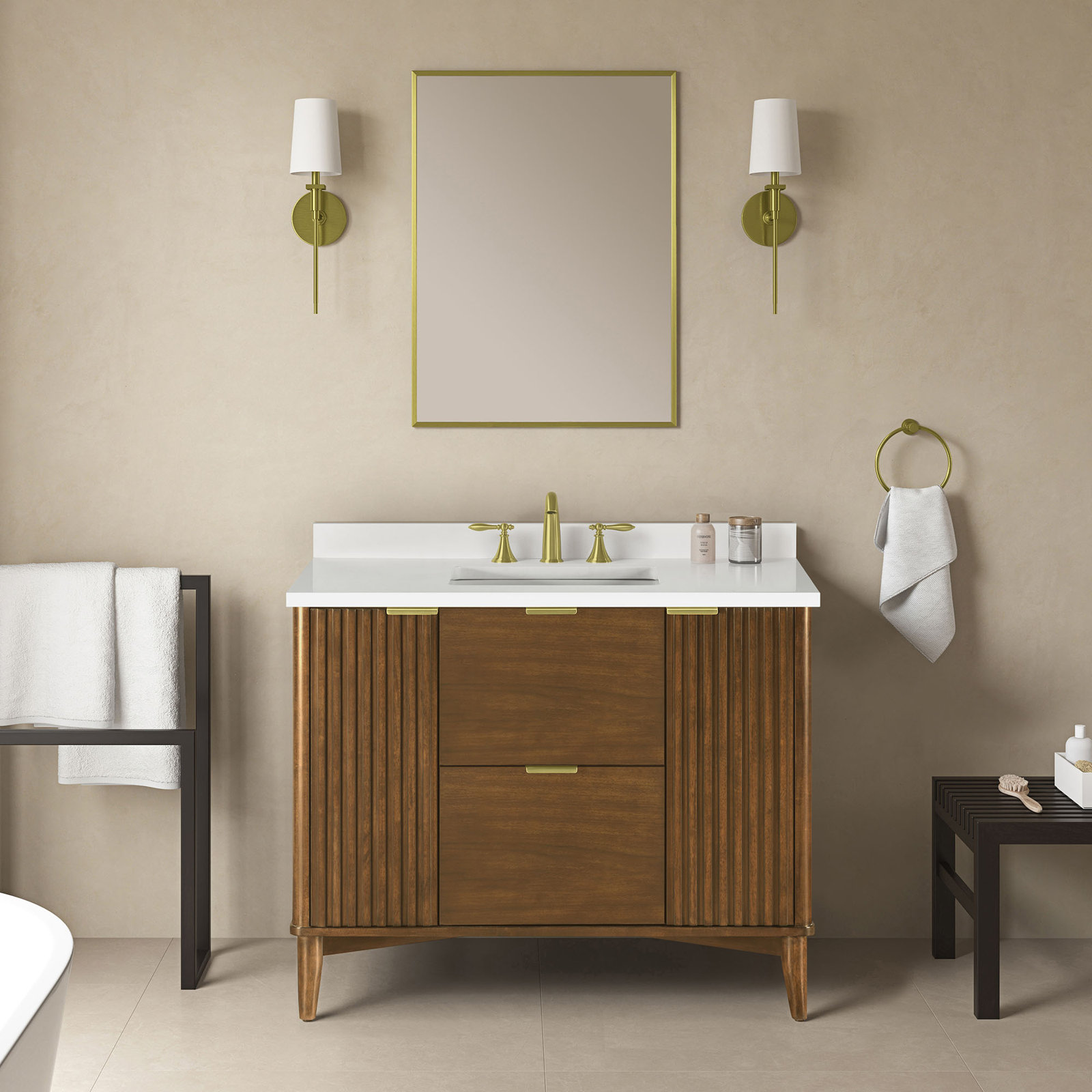 Trotta 42 in. Single Sink Bathroom Vanity, Warm Walnut