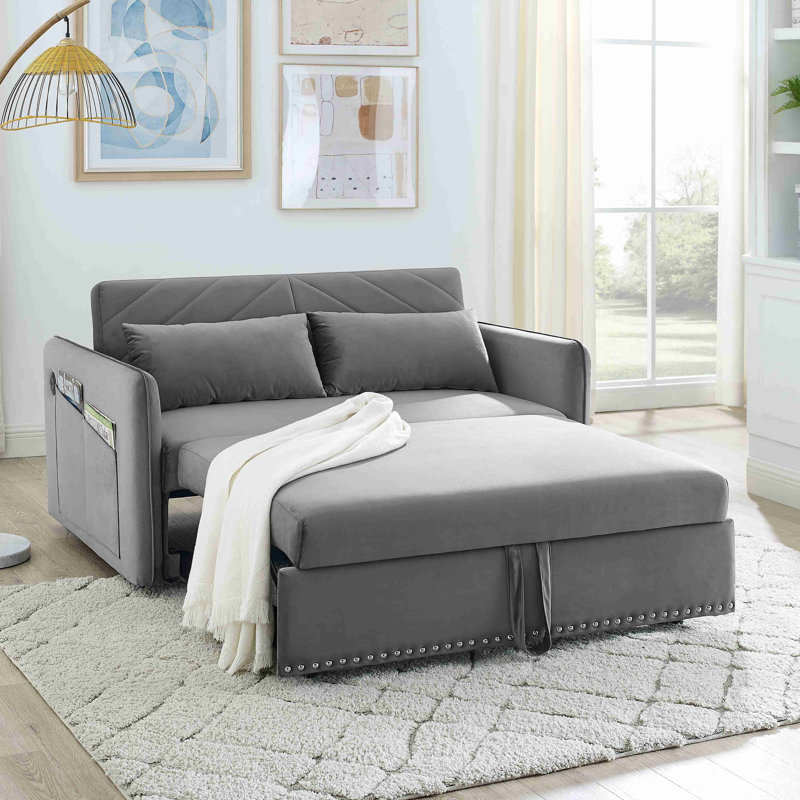 3-In-1 Velvet Sleeper Sofa Bed, Gray Velvet