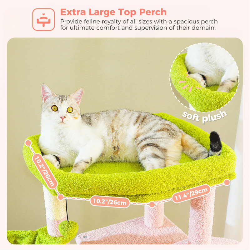 Arbre à chat de 71,2 po de hauteur pour grands chats d'intérieur, tour de chat à plusieurs niveaux avec 2 condos spacieux, 3 hamacs, très grand perchoir supérieur, 2 pompons