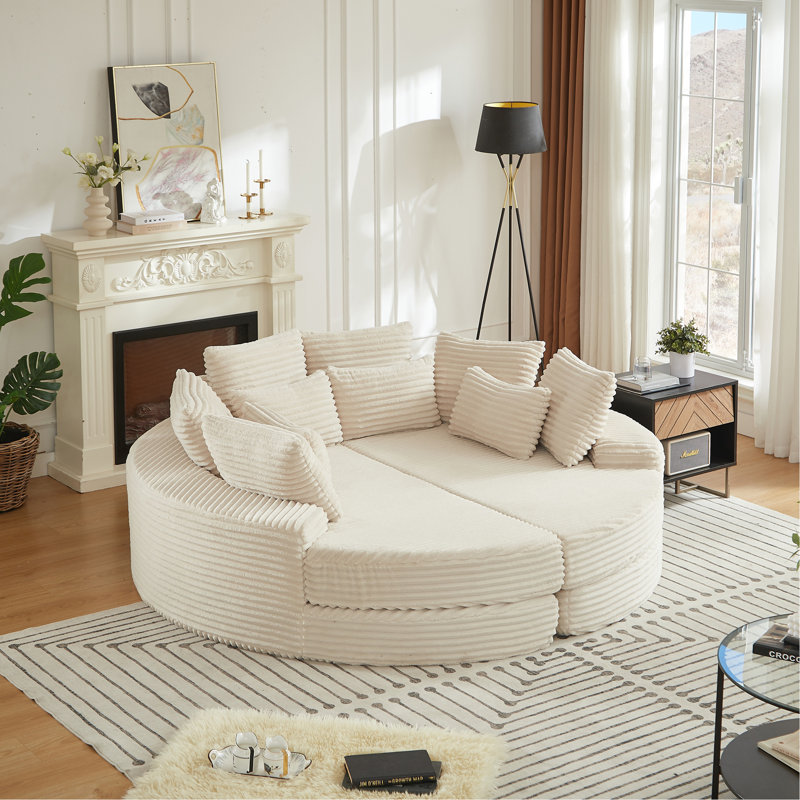 Fauteuil inclinable en velours côtelé rond surdimensionné, convertible en deux fauteuils inclinables, canapé-lit 2 en 1, conception de coussins de nuque avec cinq coussins décoratifs