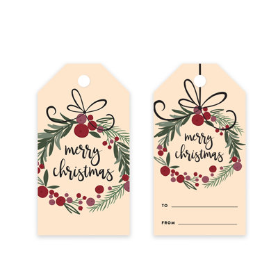  Christmas Gift Tags Merry Christmas Wreath Classic Favor Tags 60-Pack