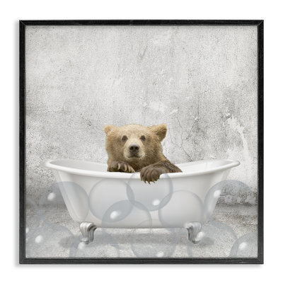 'Baby Bear Bath Time Cute Animal' - Graphic Art Print
