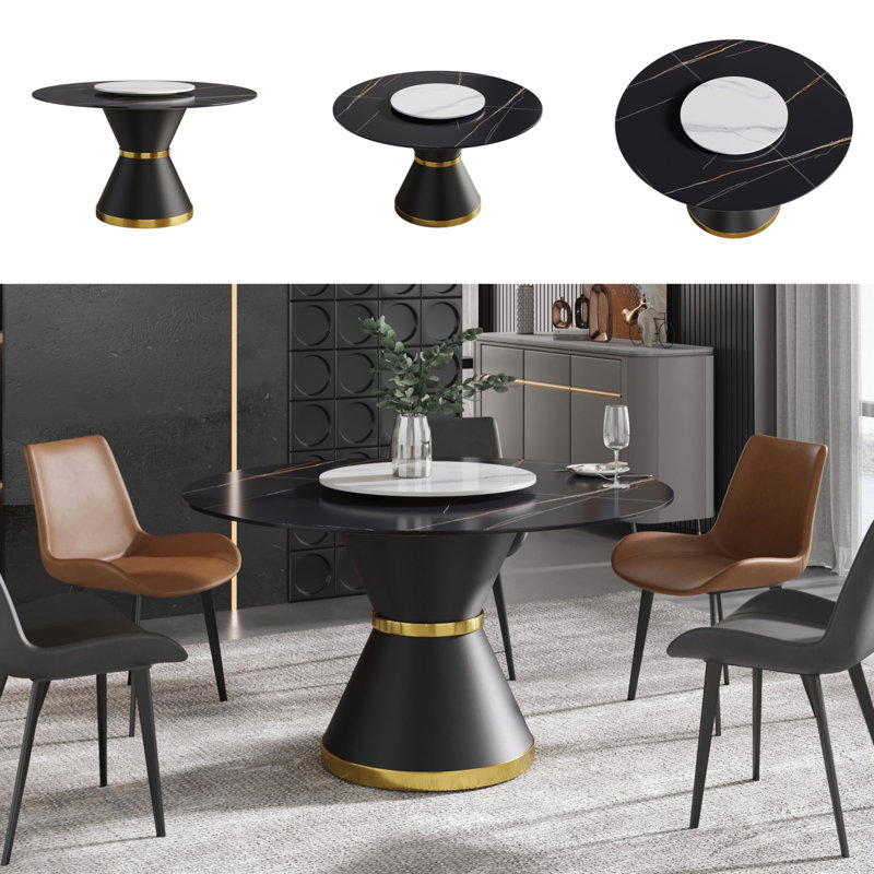 Table de salle à manger Ryding, H 29,5 po x L 53 po x l 53 po, Noir / blanc