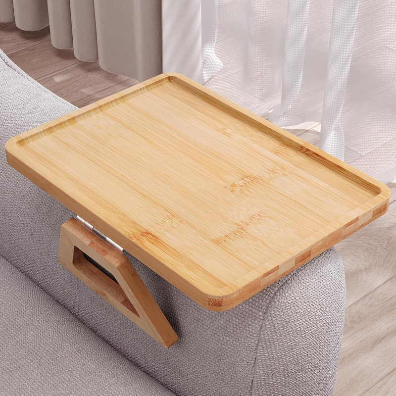 Plateau pour accoudoirs de canapé, plateau de canapé pliant en bambou, plateau de canapé à accoudoirs pour boissons, collations, téléphone, télécommande （Naturel）