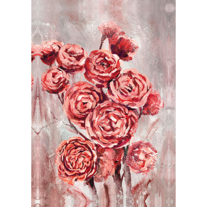 Red Roses on Grey - Painting Print, 76cm H x 51cm W, Wrapped Canvas