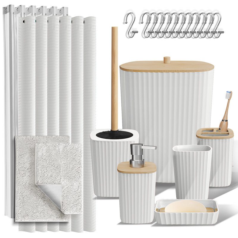 Ensemble complet d'accessoires de salle de bain 22 pièces avec tapis de bain, ensemble de rideau de douche, doublure et crochets