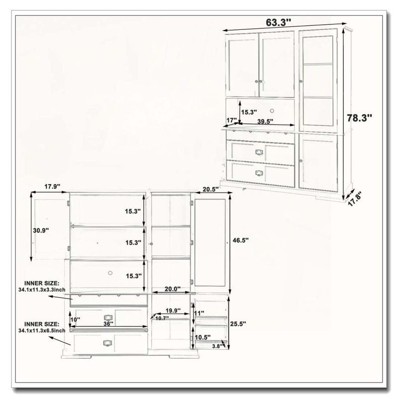 Traditional Freestanding Buffet Hutch Kitchen Storage Cabinet, White
