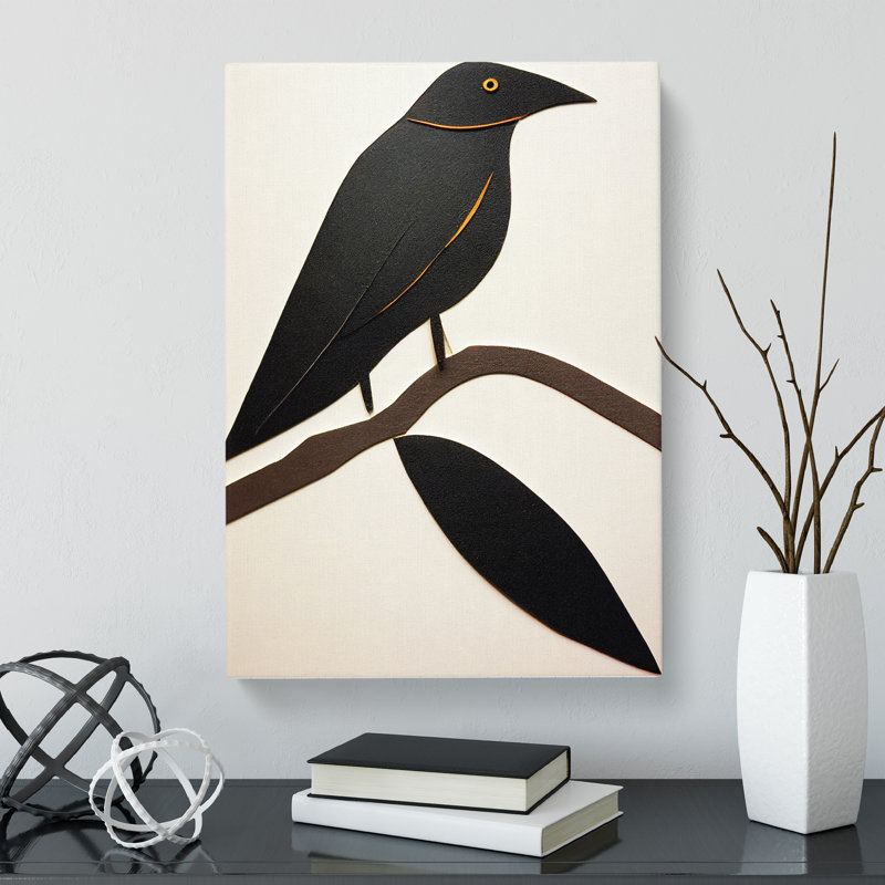 Crow Bird Ornament - Wall Art, 50cm H x 35cm W x 3cm D, Canvas