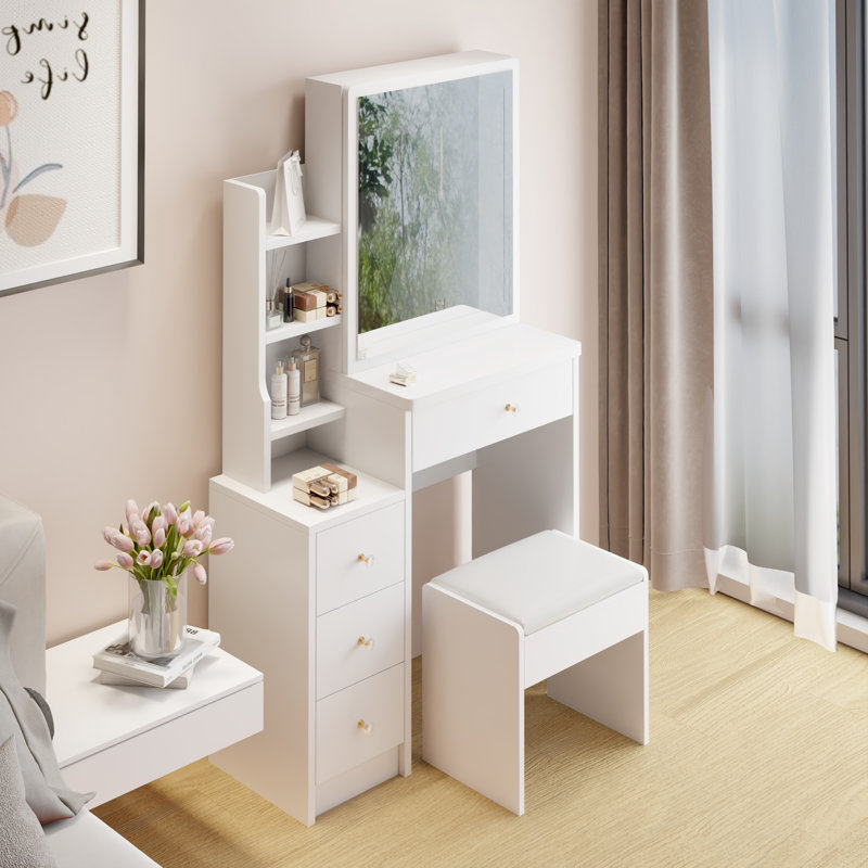 Petit meuble-lavabo moderne avec tabouret - blanc et pratique