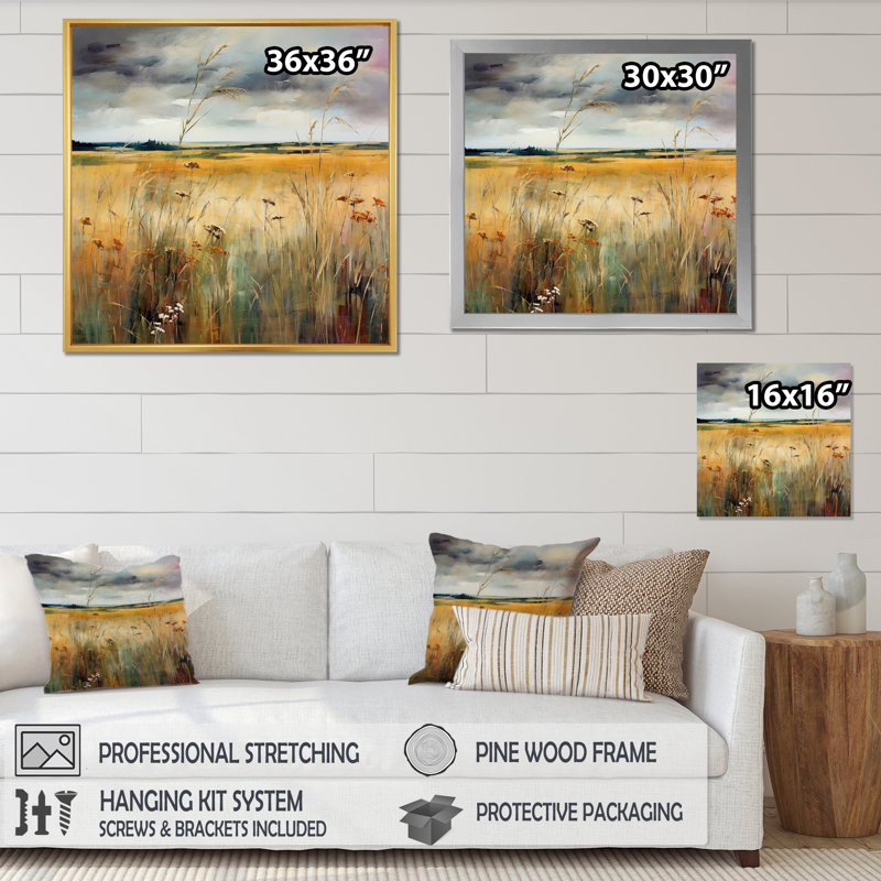 «Calming Meadow III - Landscape», reproduction sur toile, H 16 po x l 16 po x P 1 po, Cadre flottant noir