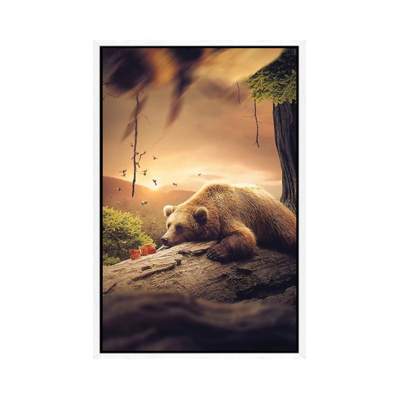 Bear Honey by Zenja Gammer - Print on Canvas, 66.04 cm H x 45.72 cm W, White Framed