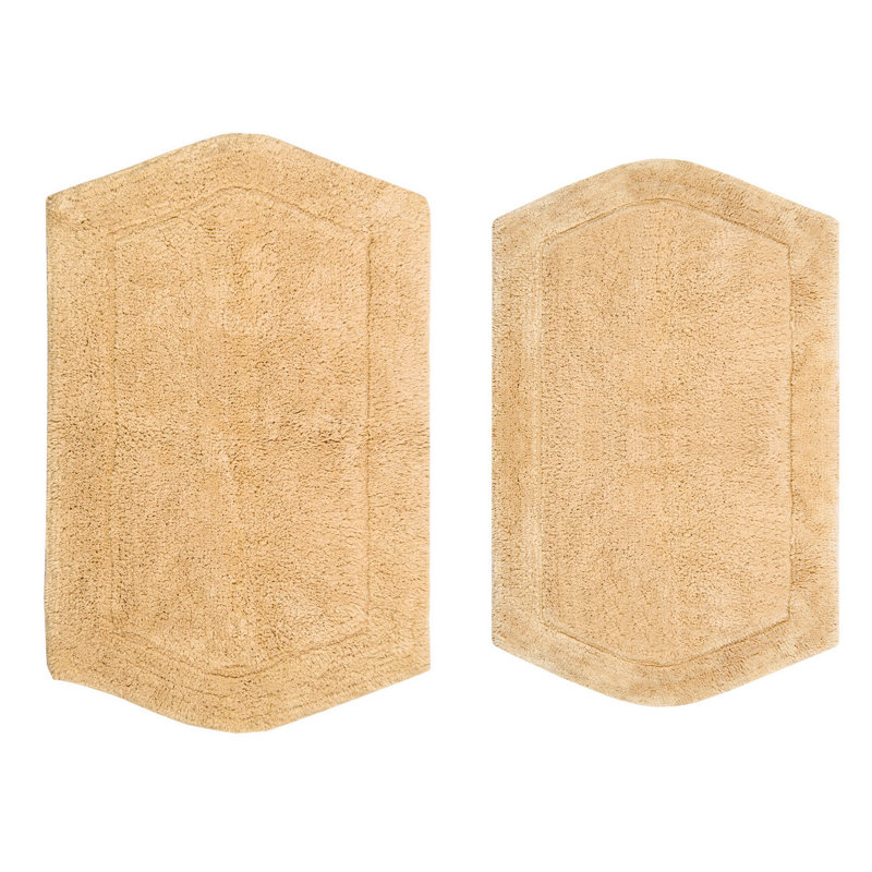 Morissette 100% Cotton Bath Rug, Non-slip, Absorbent, Machine Washable, Quick Dry 2 PCs set (21x34 / 24x40), Jaune
